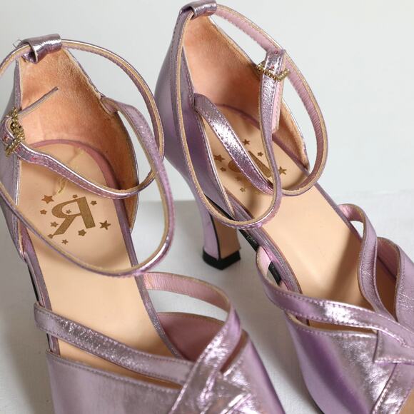RICH FASHION Lavender Metallic Open Toe Leather Sandals - Picture 6 of 7